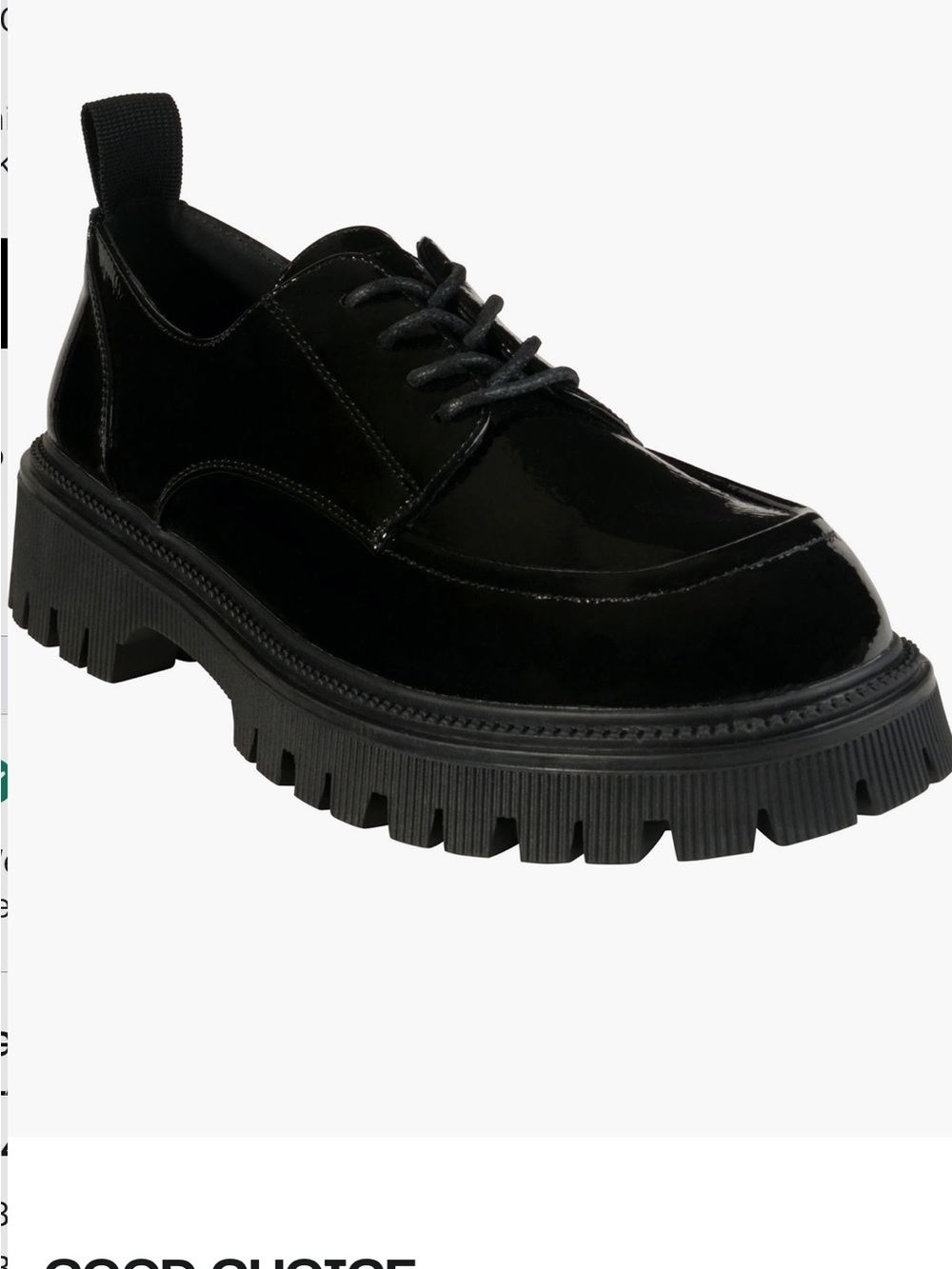 Black Patent Leather Lace-Up Derby with Lug Sole